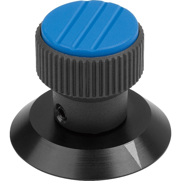 Kipp Knurled Knob W Arrow Size:3, D1=34, H=43, D=8, Plastic Black, Comp:Aluminum, Cap:Blue K0249.3083 - main